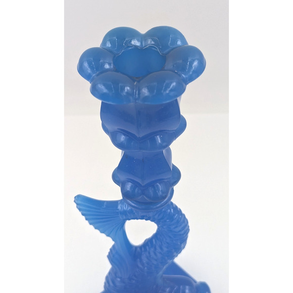 Vintage Imperial Glass Blue Dolphin Koi Fish Candlestick for MMA 10-5/8" - Picture 10 of 11